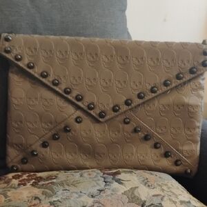 113 A Classy Chic Boutique Tan Skull Studded Clutch